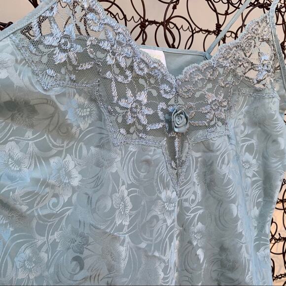 Vintage Dentelle slinky lace camisole slip sage blue floral SMALL - Picture 2 of 4